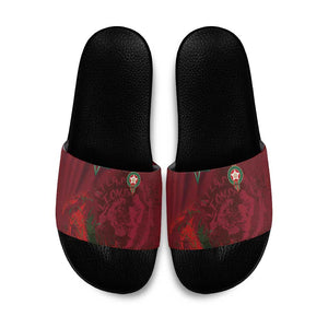 Morocco National Football Slide Sandals The Atlas Lions Grunge with National Flag - African Pride