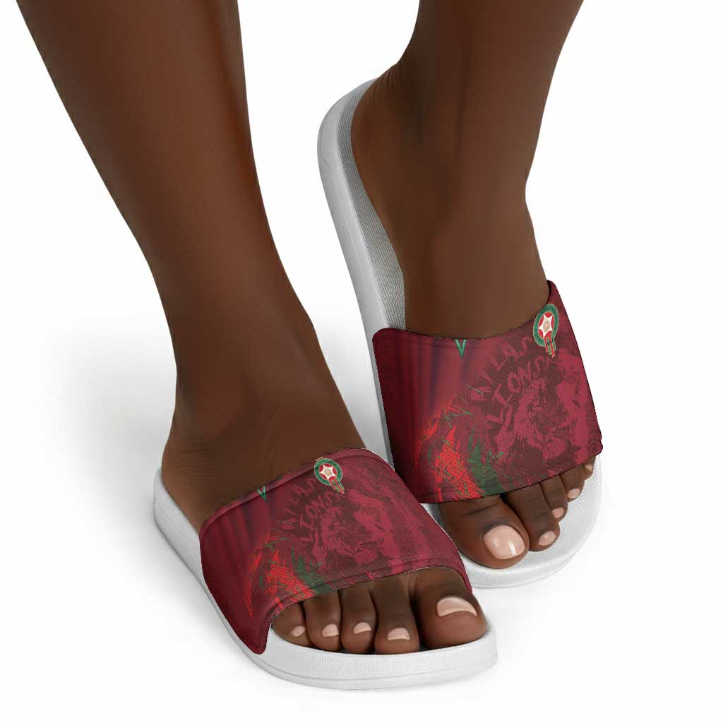 Morocco National Football Slide Sandals The Atlas Lions Grunge with National Flag - African Pride