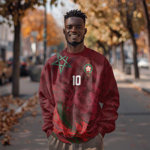 Custom Morocco National Football Sweatshirt The Atlas Lions Grunge with National Flag - African Pride