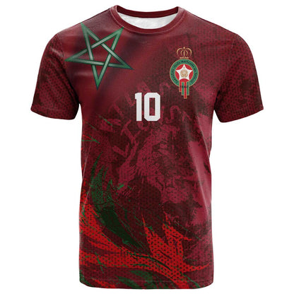Custom Morocco National Football T shirt The Atlas Lions Grunge with National Flag - African Pride