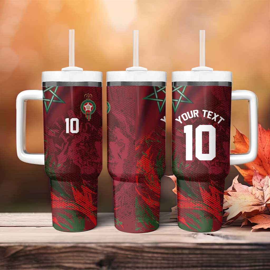 Custom Morocco National Football Tumbler With Handle The Atlas Lions Grunge with National Flag - African Pride