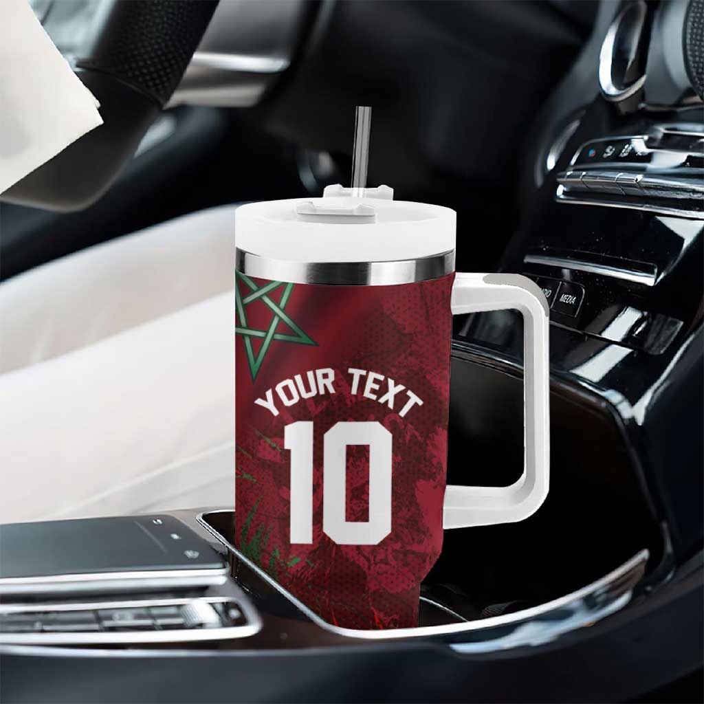 Custom Morocco National Football Tumbler With Handle The Atlas Lions Grunge with National Flag - African Pride