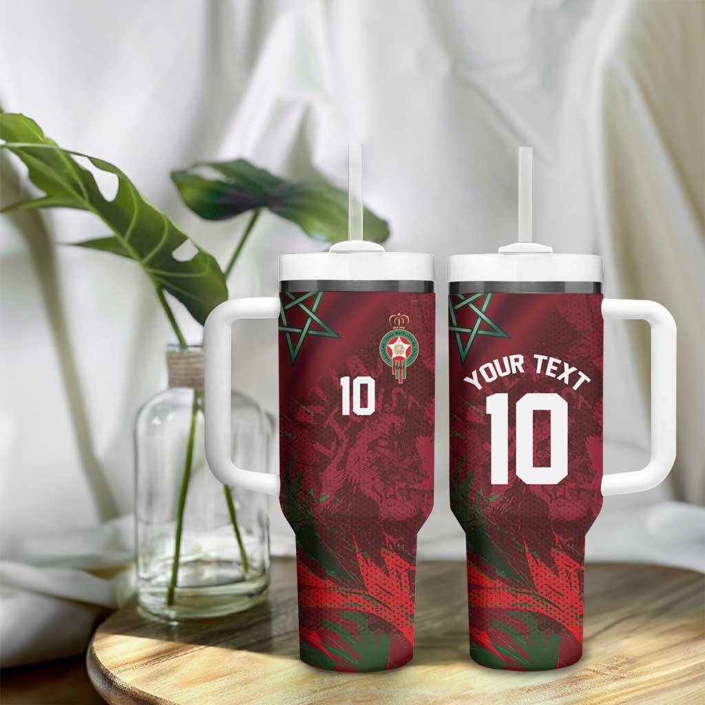 Custom Morocco National Football Tumbler With Handle The Atlas Lions Grunge with National Flag - African Pride