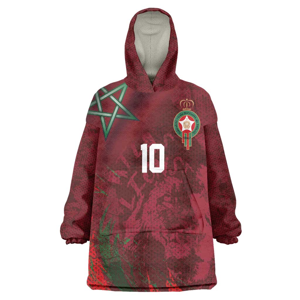 Custom Morocco National Football Wearable Blanket Hoodie The Atlas Lions Grunge with National Flag - African Pride
