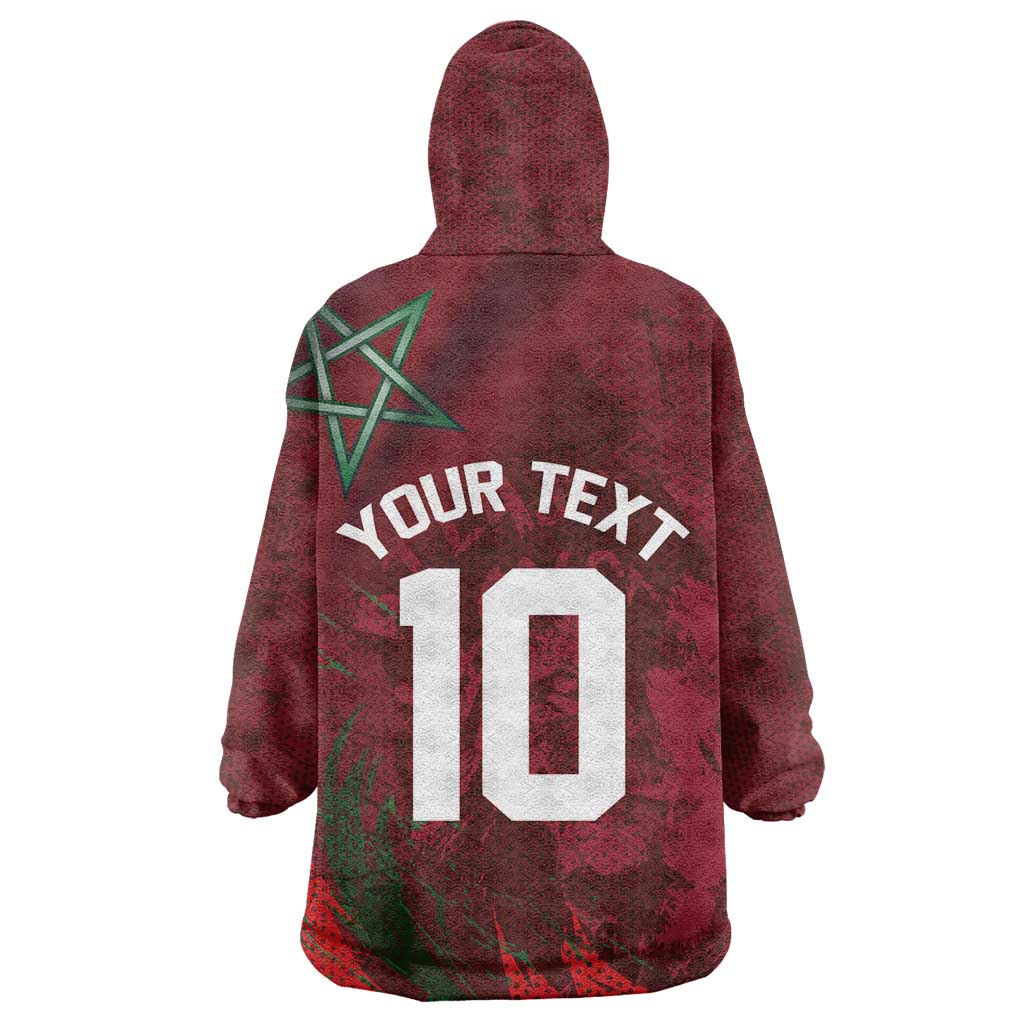 Custom Morocco National Football Wearable Blanket Hoodie The Atlas Lions Grunge with National Flag - African Pride