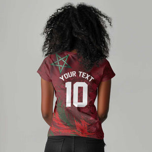 Custom Morocco National Football Women V-Neck T-Shirt The Atlas Lions Grunge with National Flag - African Pride