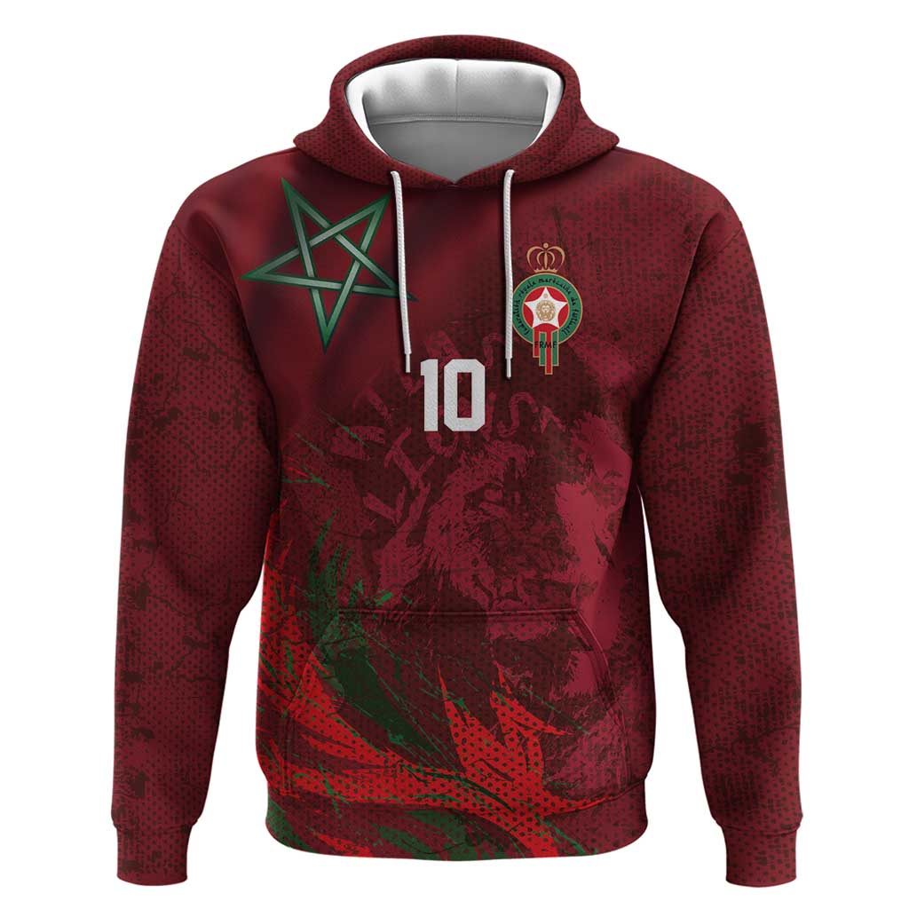 Custom Morocco National Football Zip Hoodie The Atlas Lions Grunge with National Flag - African Pride