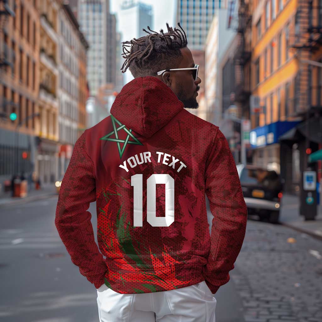 Custom Morocco National Football Zip Hoodie The Atlas Lions Grunge with National Flag - African Pride