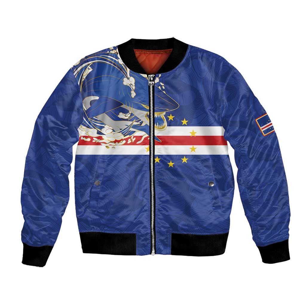 Custom Cape Verde National Football Bomber Jacket Glory Blue Sharks - African Pride