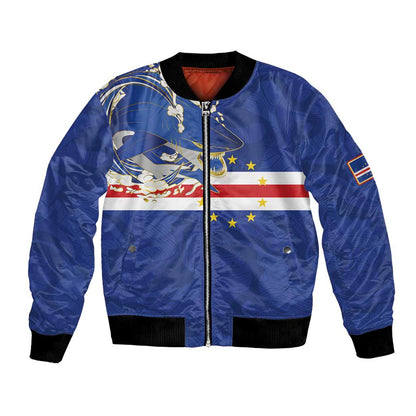 Custom Cape Verde National Football Bomber Jacket Glory Blue Sharks - African Pride