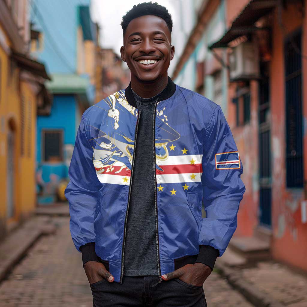 Custom Cape Verde National Football Bomber Jacket Glory Blue Sharks - African Pride