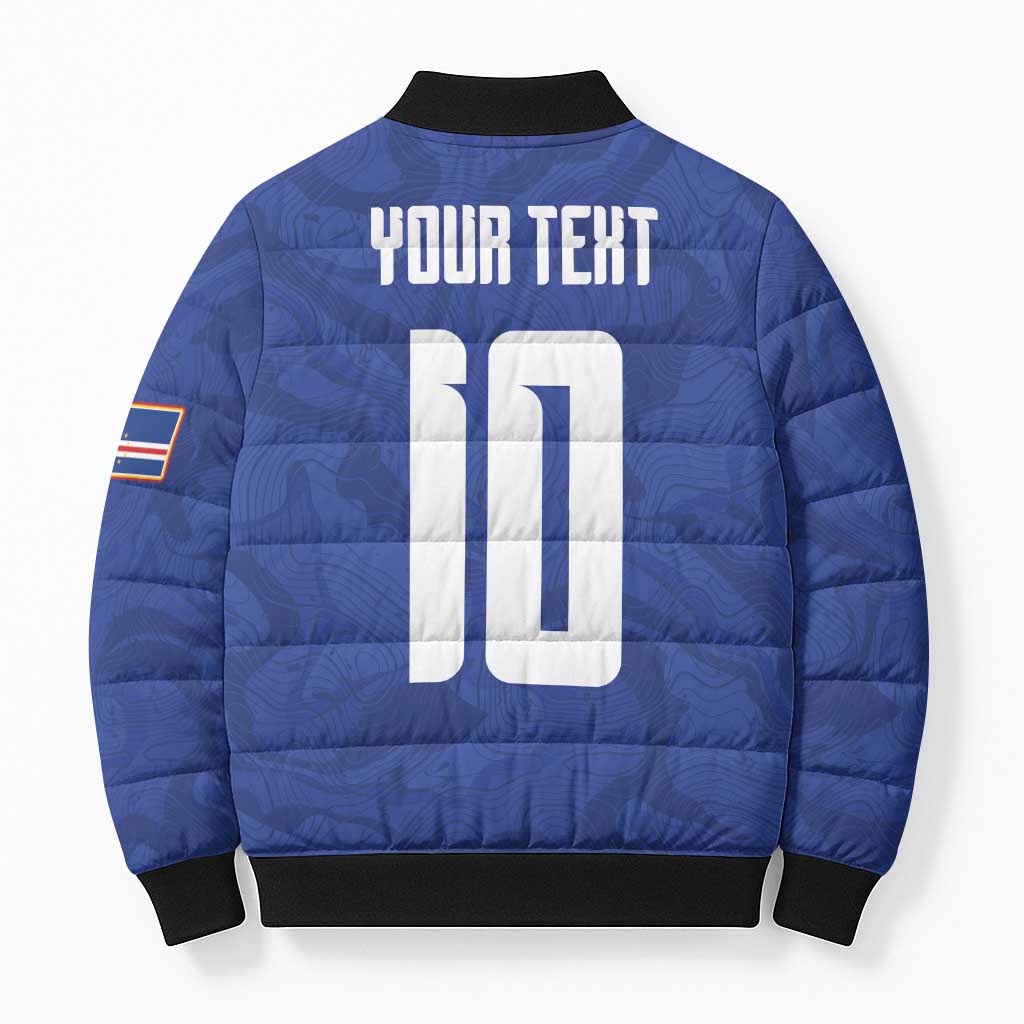 Custom Cape Verde National Football Bomber Puffer Jacket Glory Blue Sharks - African Pride