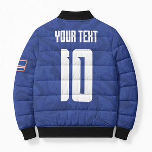 Custom Cape Verde National Football Bomber Puffer Jacket Glory Blue Sharks - African Pride