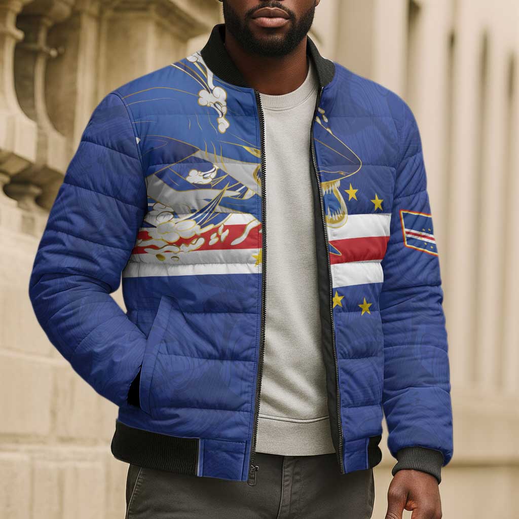 Custom Cape Verde National Football Bomber Puffer Jacket Glory Blue Sharks - African Pride