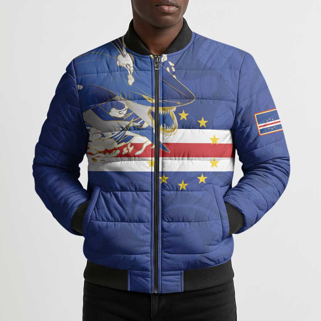 Custom Cape Verde National Football Bomber Puffer Jacket Glory Blue Sharks - African Pride
