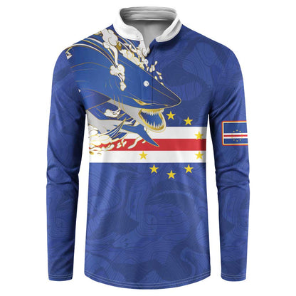 Custom Cape Verde National Football Button Sweatshirt Glory Blue Sharks