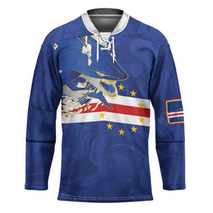 Custom Cape Verde National Football Hockey Jersey Glory Blue Sharks - African Pride