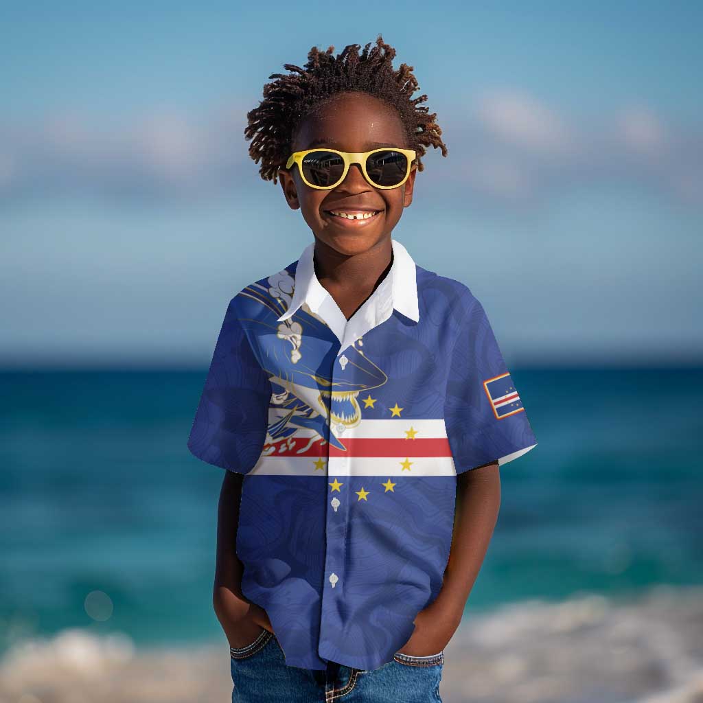 Custom Cape Verde National Football Kid Hawaiian Shirt Glory Blue Sharks - African Pride
