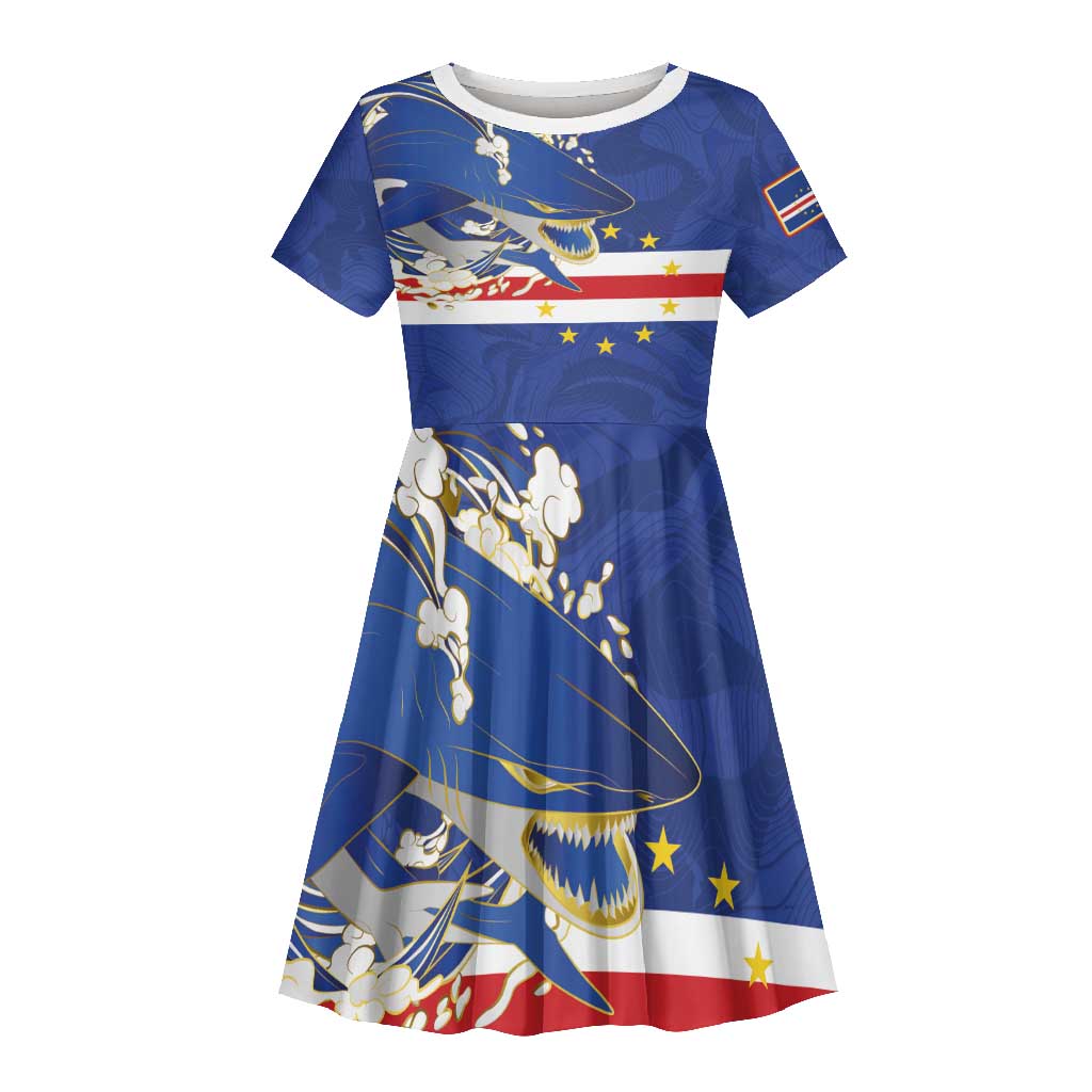 Custom Cape Verde National Football Kid Short Sleeve Dress Glory Blue Sharks - African Pride