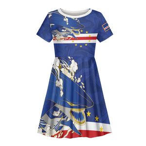 Custom Cape Verde National Football Kid Short Sleeve Dress Glory Blue Sharks - African Pride
