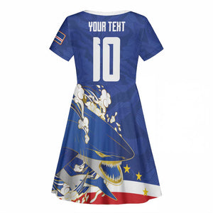 Custom Cape Verde National Football Kid Short Sleeve Dress Glory Blue Sharks - African Pride