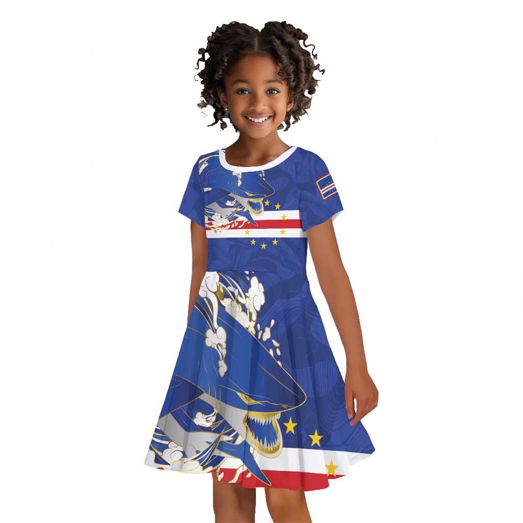 Custom Cape Verde National Football Kid Short Sleeve Dress Glory Blue Sharks - African Pride
