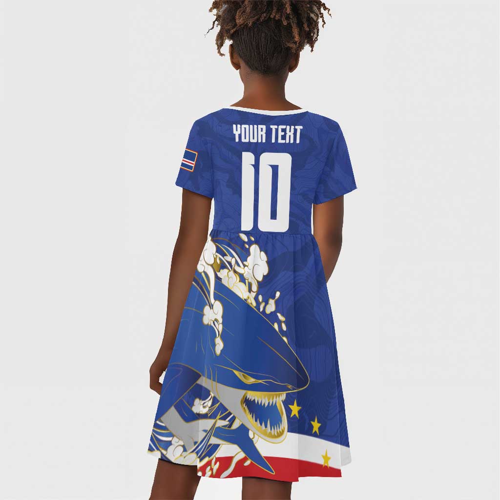 Custom Cape Verde National Football Kid Short Sleeve Dress Glory Blue Sharks - African Pride