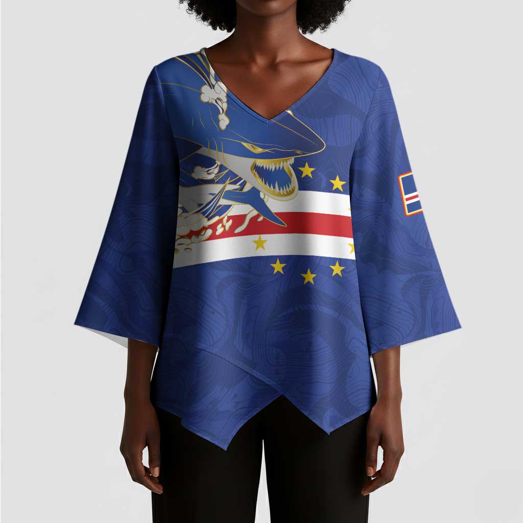 Custom Cape Verde National Football Kimono Sleeve Blouse Glory Blue Sharks - African Pride