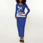 Custom Cape Verde National Football Long Sleeve Bodycon Dress Glory Blue Sharks - African Pride