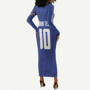 Custom Cape Verde National Football Long Sleeve Bodycon Dress Glory Blue Sharks - African Pride
