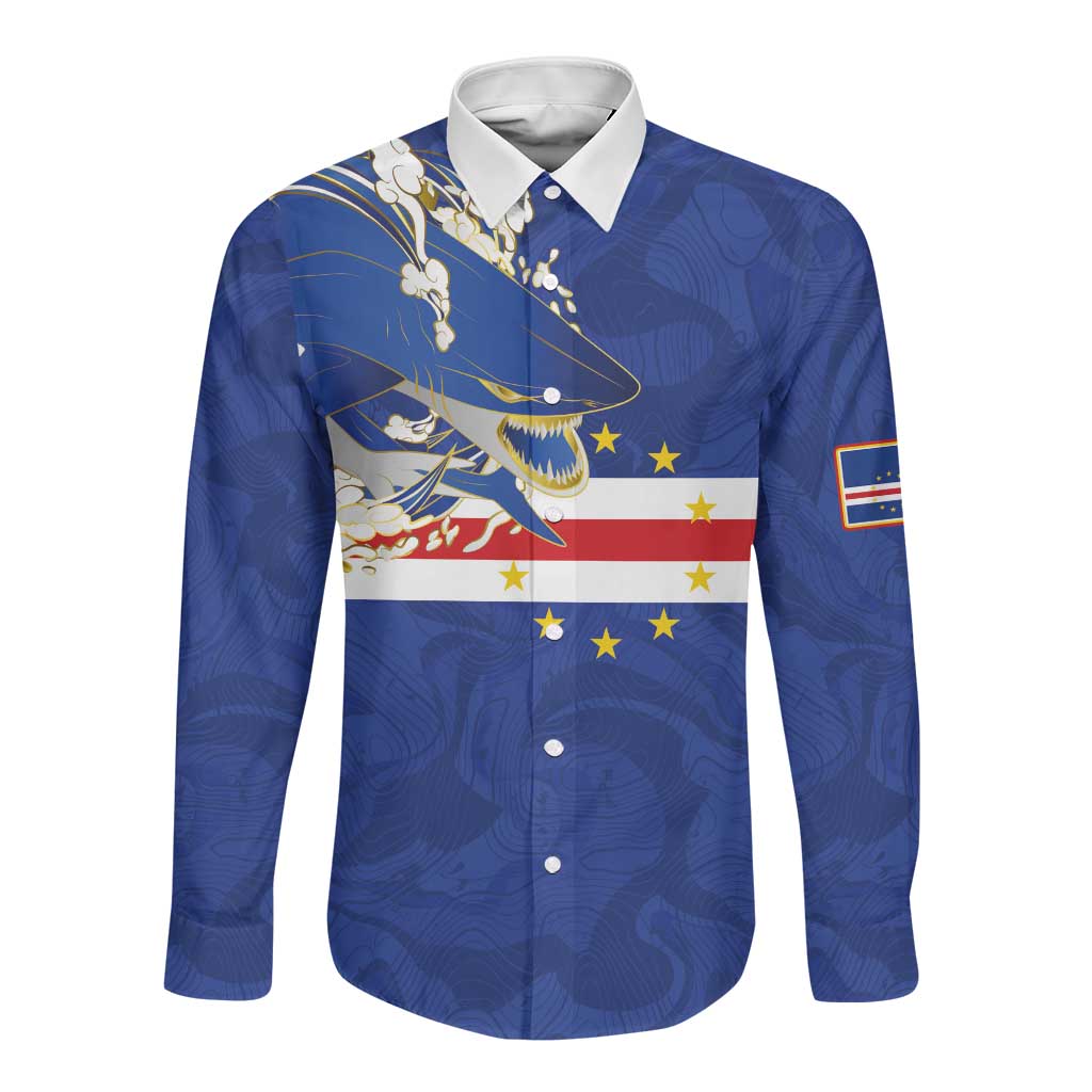 Custom Cape Verde National Football Long Sleeve Button Shirt Glory Blue Sharks - African Pride