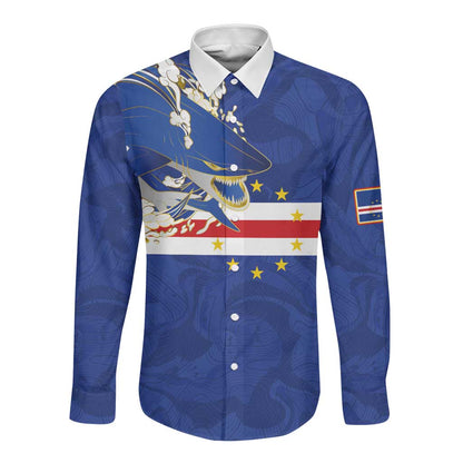 Custom Cape Verde National Football Long Sleeve Button Shirt Glory Blue Sharks - African Pride