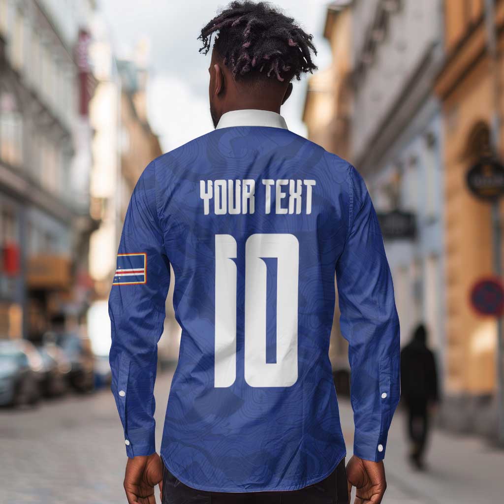 Custom Cape Verde National Football Long Sleeve Button Shirt Glory Blue Sharks - African Pride