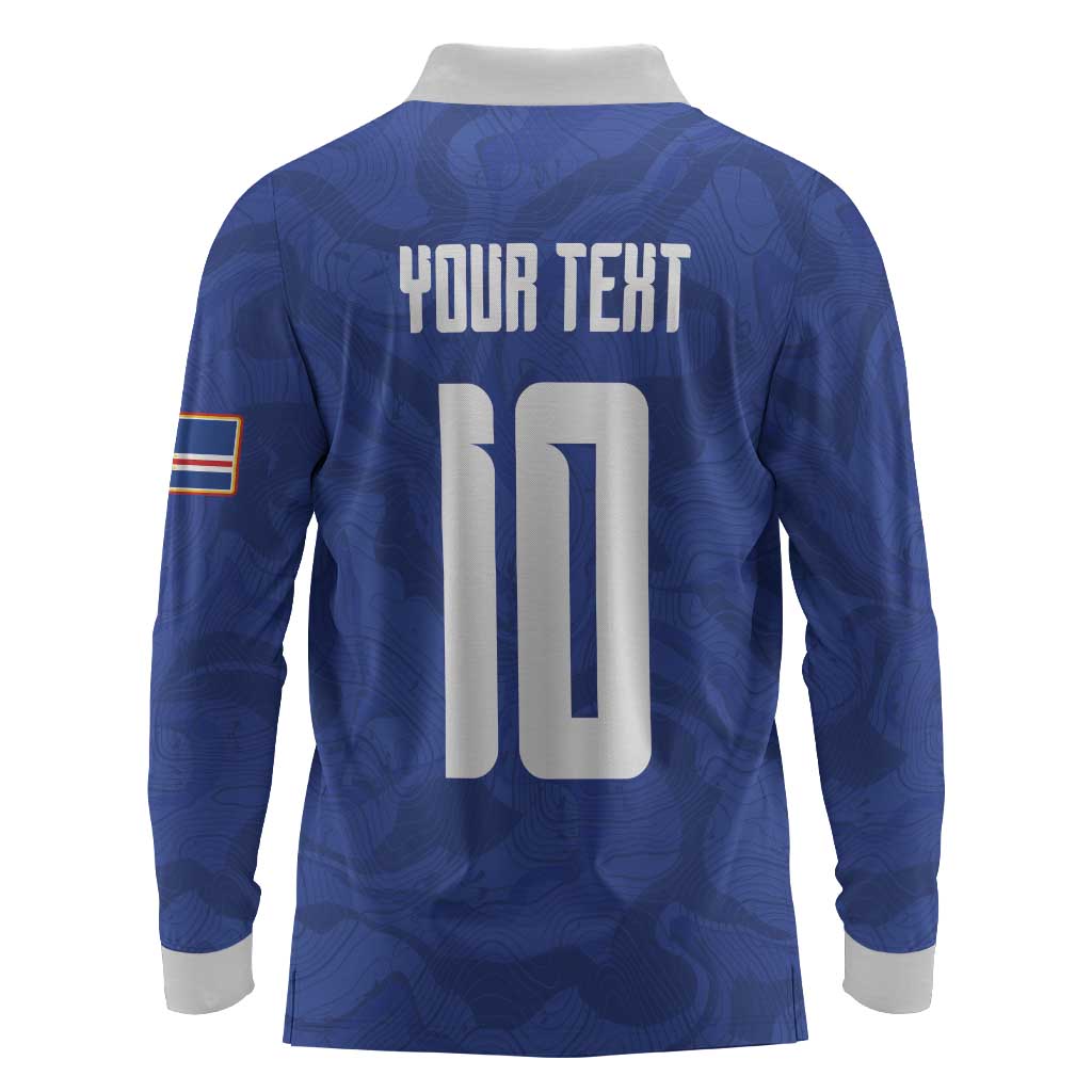 Custom Cape Verde National Football Long Sleeve Polo Shirt Glory Blue Sharks - African Pride