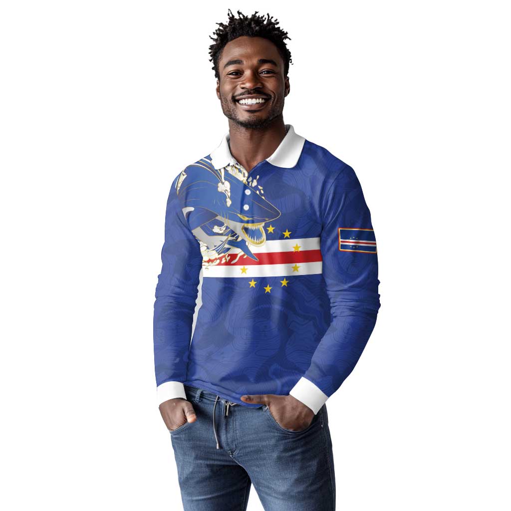 Custom Cape Verde National Football Long Sleeve Polo Shirt Glory Blue Sharks - African Pride