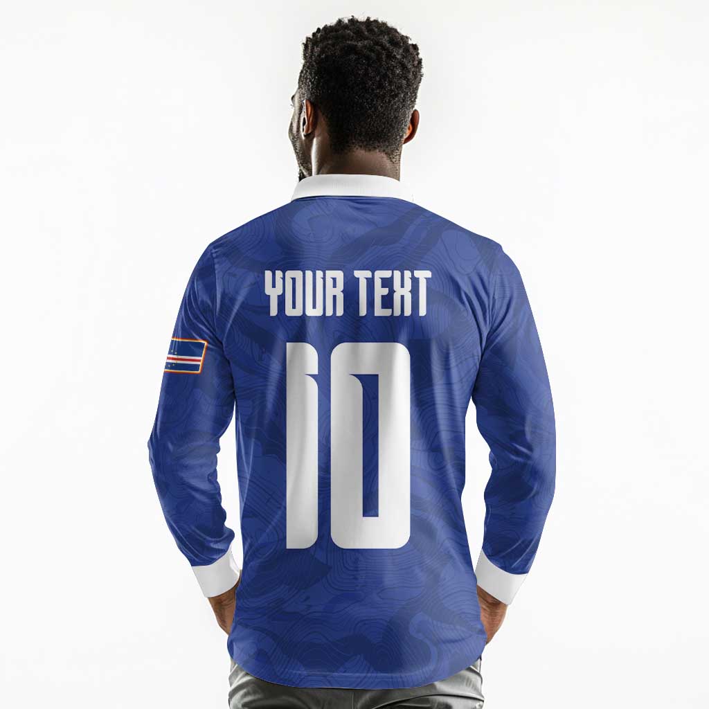 Custom Cape Verde National Football Long Sleeve Polo Shirt Glory Blue Sharks - African Pride