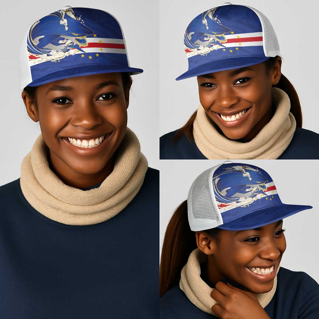 Cape Verde National Football Mesh Trucker Cap Glory Blue Sharks - African Pride