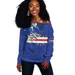 Custom Cape Verde National Football Off Shoulder Sweater Glory Blue Sharks - African Pride