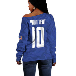 Custom Cape Verde National Football Off Shoulder Sweater Glory Blue Sharks - African Pride