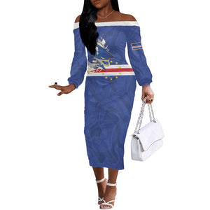 Custom Cape Verde National Football Off The Shoulder Long Sleeve Dress Glory Blue Sharks - African Pride