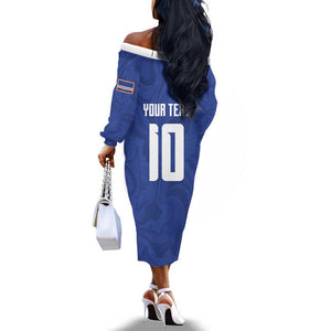 Custom Cape Verde National Football Off The Shoulder Long Sleeve Dress Glory Blue Sharks - African Pride