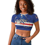 Custom Cape Verde National Football Raglan Cropped T shirt Glory Blue Sharks - African Pride