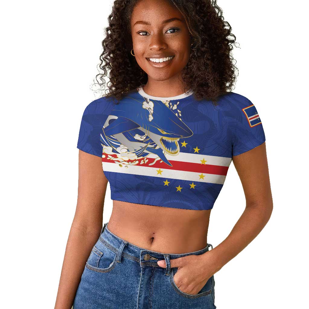 Custom Cape Verde National Football Raglan Cropped T shirt Glory Blue Sharks - African Pride