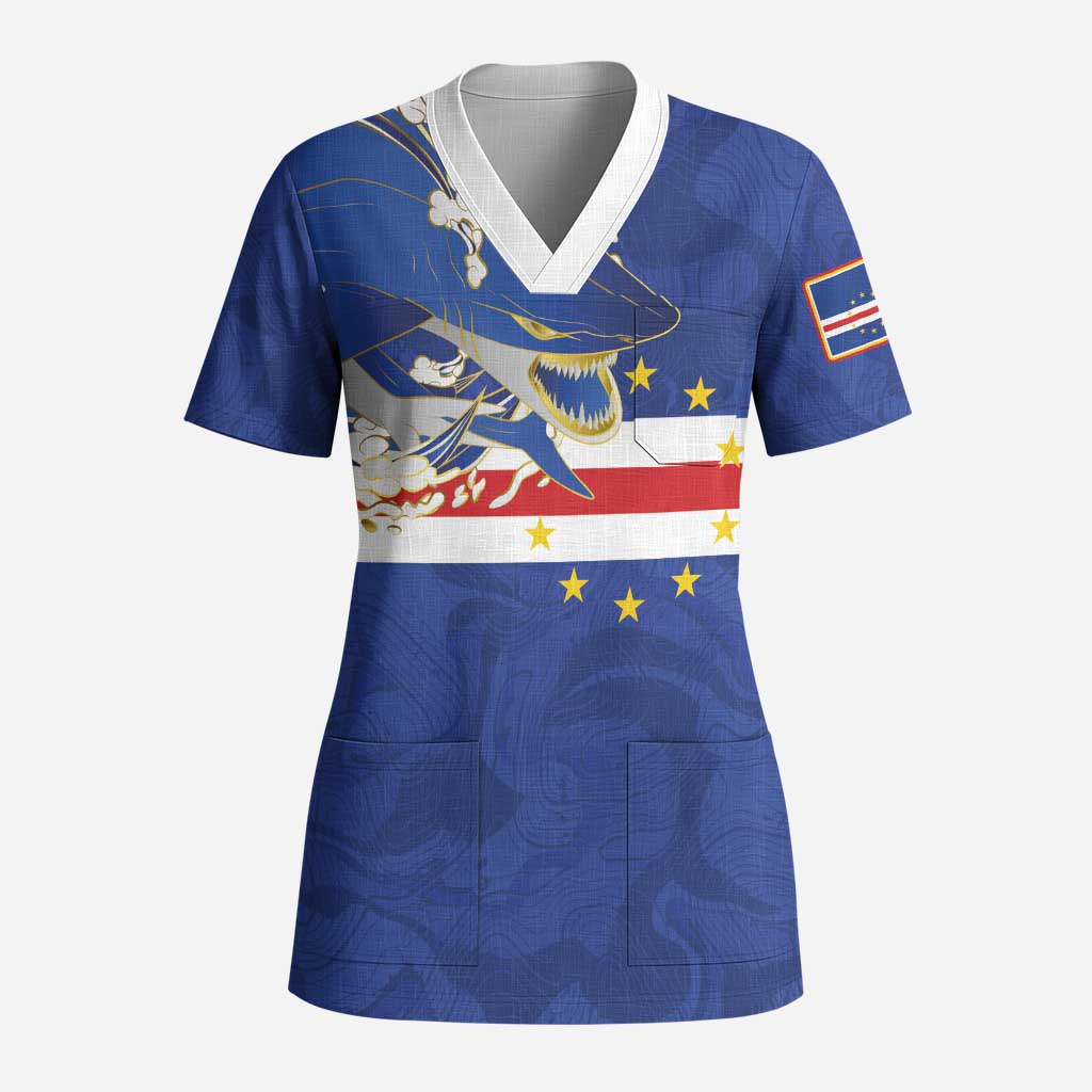 Custom Cape Verde National Football Scrub Top Glory Blue Sharks - African Pride