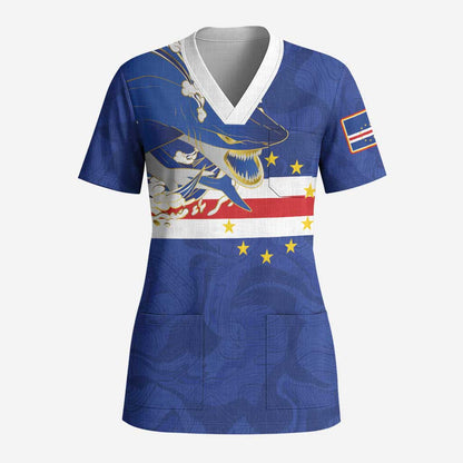 Custom Cape Verde National Football Scrub Top Glory Blue Sharks - African Pride