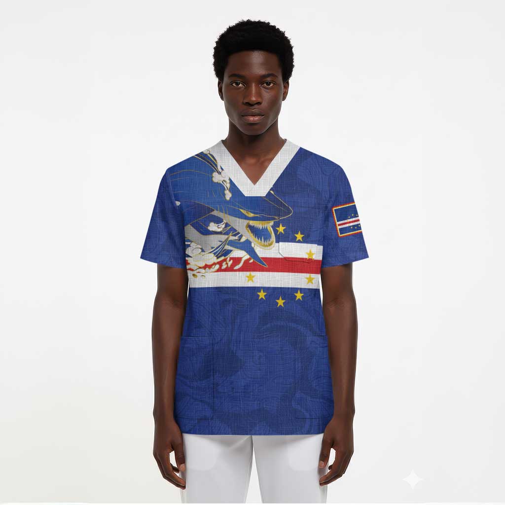 Custom Cape Verde National Football Scrub Top Glory Blue Sharks - African Pride