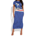 Custom Cape Verde National Football Short Sleeve Bodycon Dress Glory Blue Sharks - African Pride