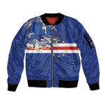 Custom Cape Verde National Football Sleeve Zip Bomber Jacket Glory Blue Sharks - African Pride