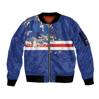 Custom Cape Verde National Football Sleeve Zip Bomber Jacket Glory Blue Sharks - African Pride