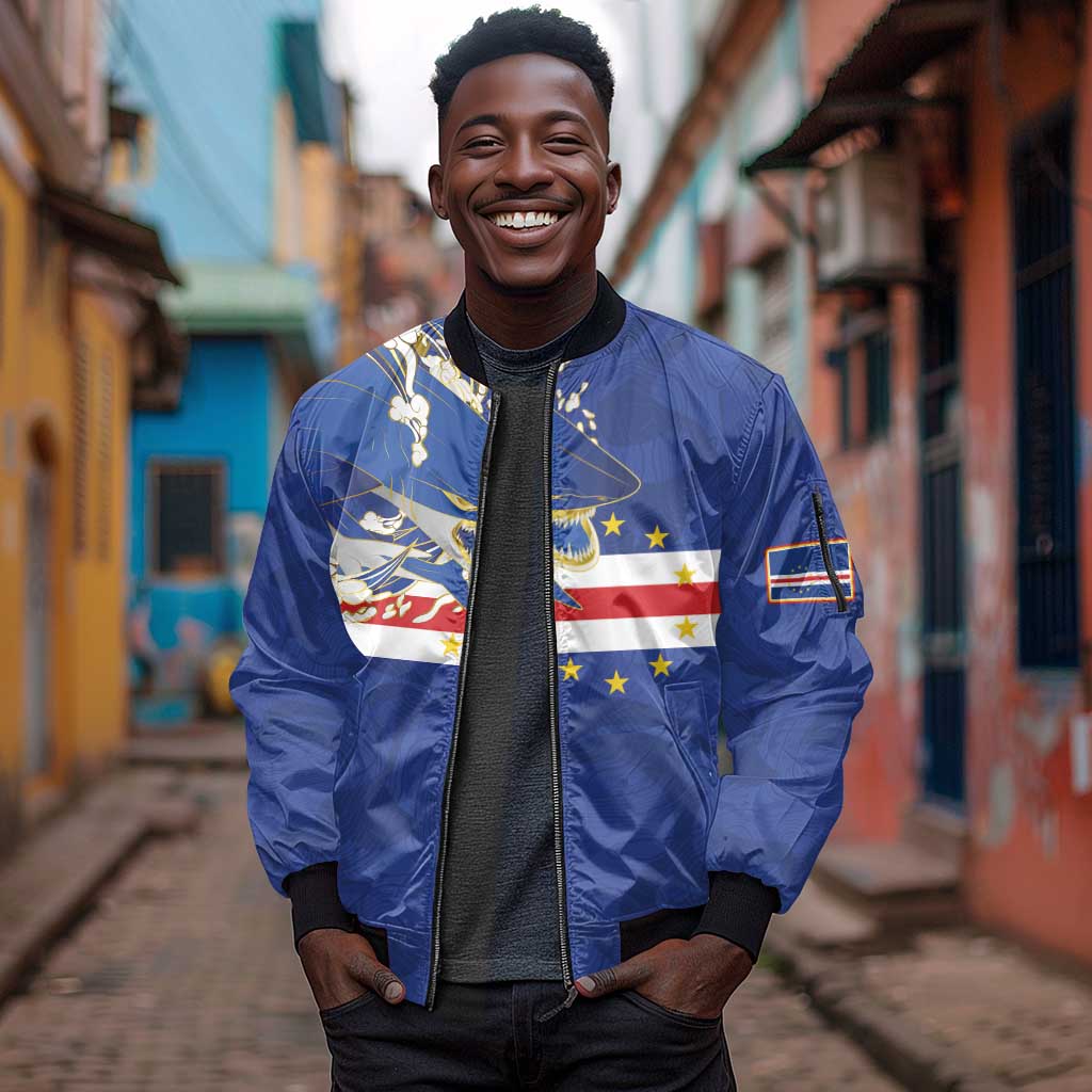 Custom Cape Verde National Football Sleeve Zip Bomber Jacket Glory Blue Sharks - African Pride